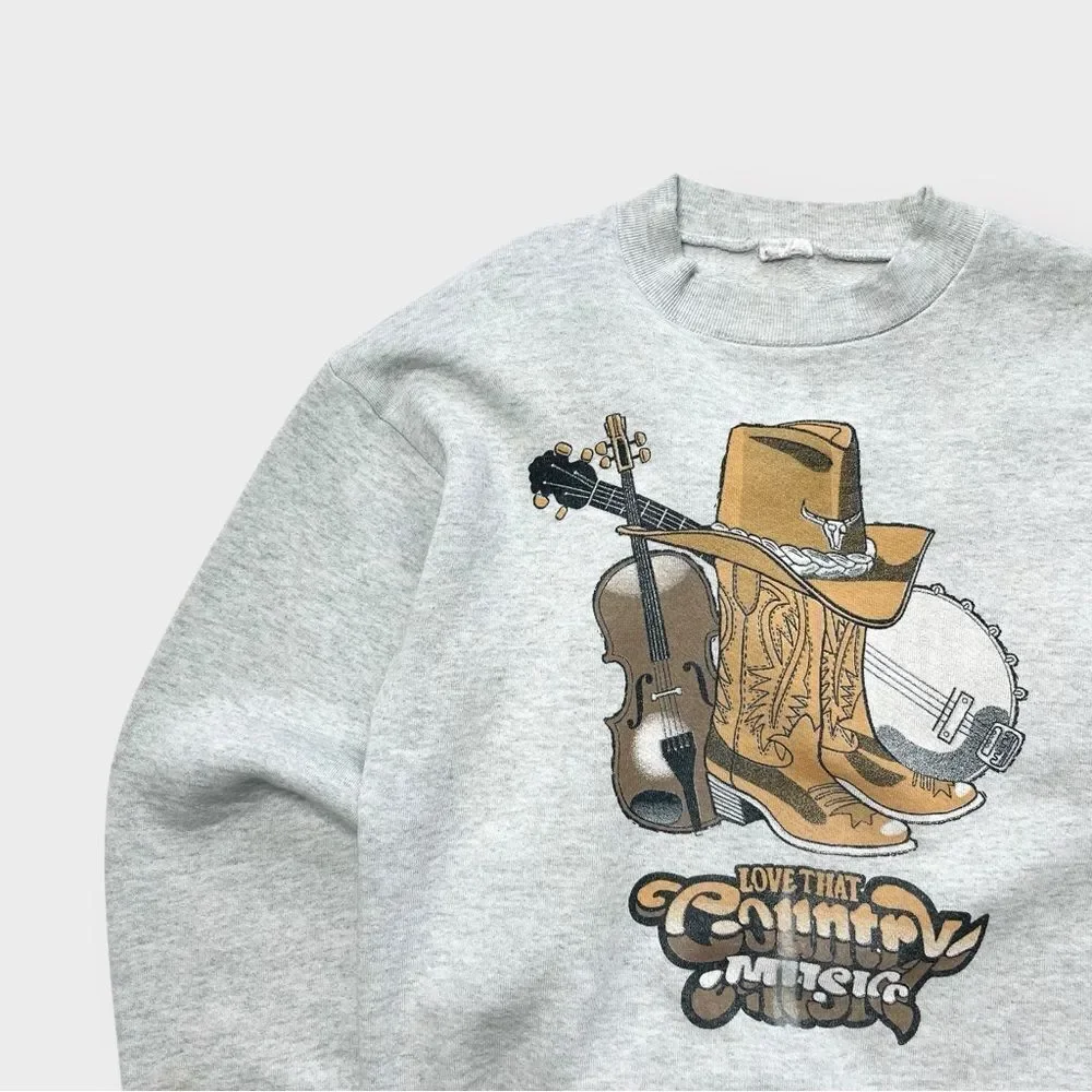 Vtg 90s Fruit Loom Love That Country Music Sweatshirt, Western Boots Cowboy M - Picture 2 of 6